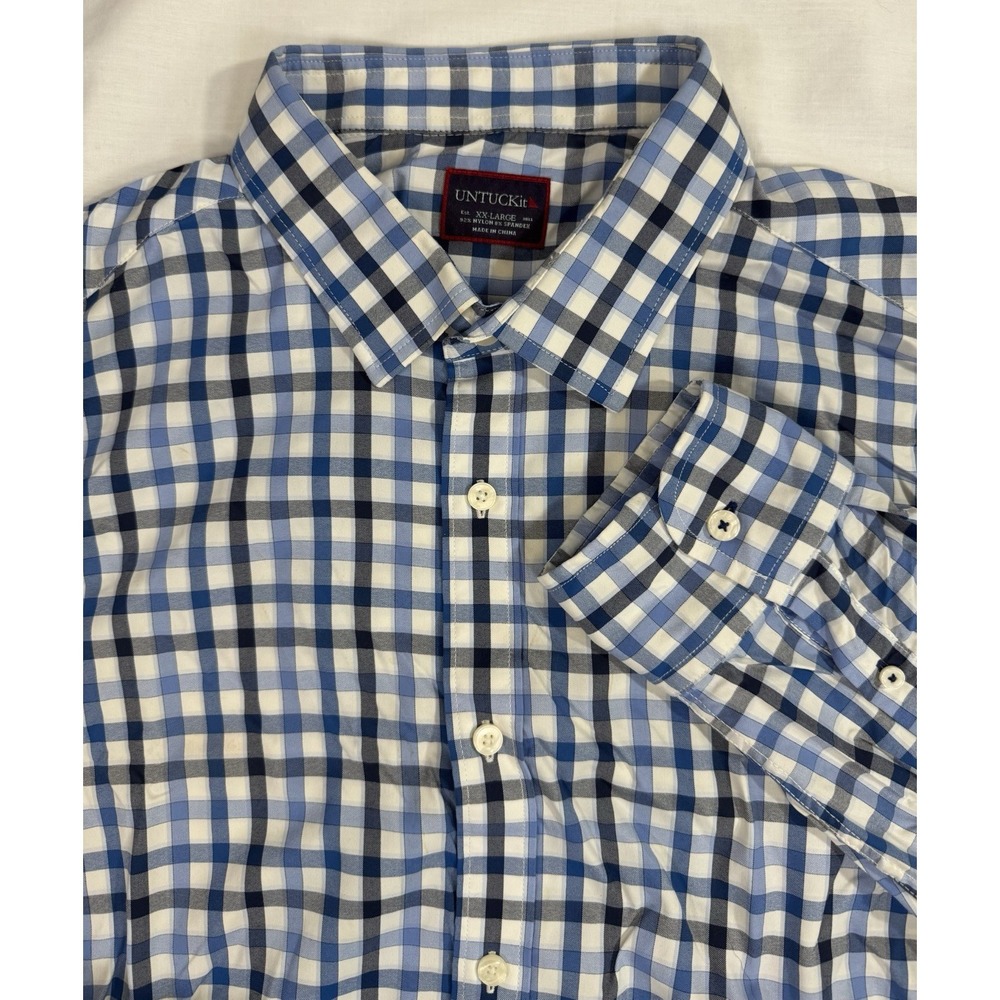 UNTUCKit Shirt Mens 2XL Blue Plaid Oliverhill Long Sleeve Button Down Stretch
